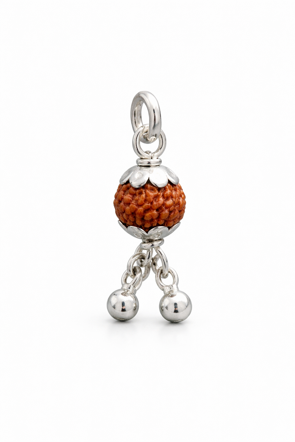 Zaviraa 925 Sterling Silver Rudraksha Pendant (6MM) with Dual Ghughri | Natural Rudraksh with Silver Caps | Pure Chandi Spiritual Jewellery | Pendant & Chain Options
