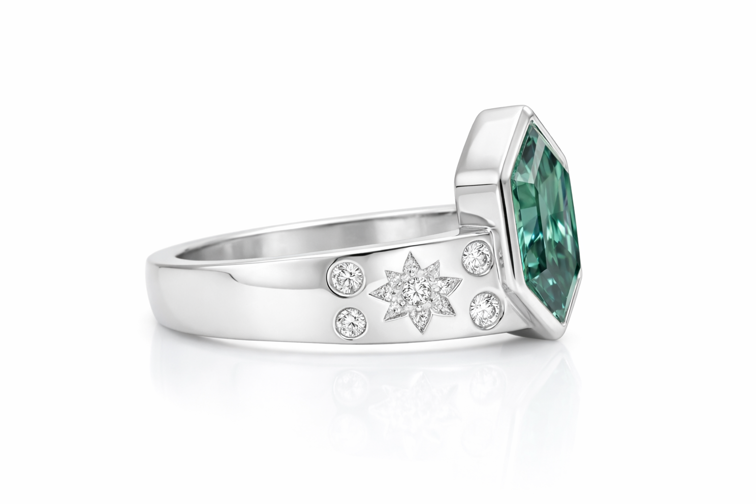 Zaviraa 2.00 CT Blue Green Dutch Marquise Moissanite Engagement Ring for Women – 925 Sterling Silver Bezel Set Starburst Thick Band | Unique Statement Proposal Ring