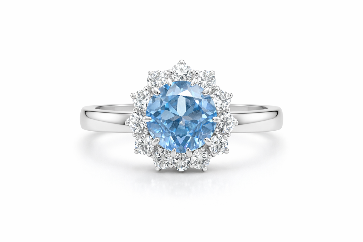 Zaviraa Cushion Cut Aquamarine Halo Engagement Ring for Women – 925 Sterling Silver Vintage Victorian Art Deco Ring with Moissanite Accents