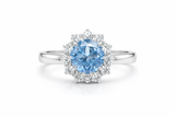 Zaviraa Cushion Cut Aquamarine Halo Engagement Ring for Women – 925 Sterling Silver Vintage Victorian Art Deco Ring with Moissanite Accents
