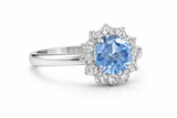 Zaviraa Cushion Cut Aquamarine Halo Engagement Ring for Women – 925 Sterling Silver Vintage Victorian Art Deco Ring with Moissanite Accents