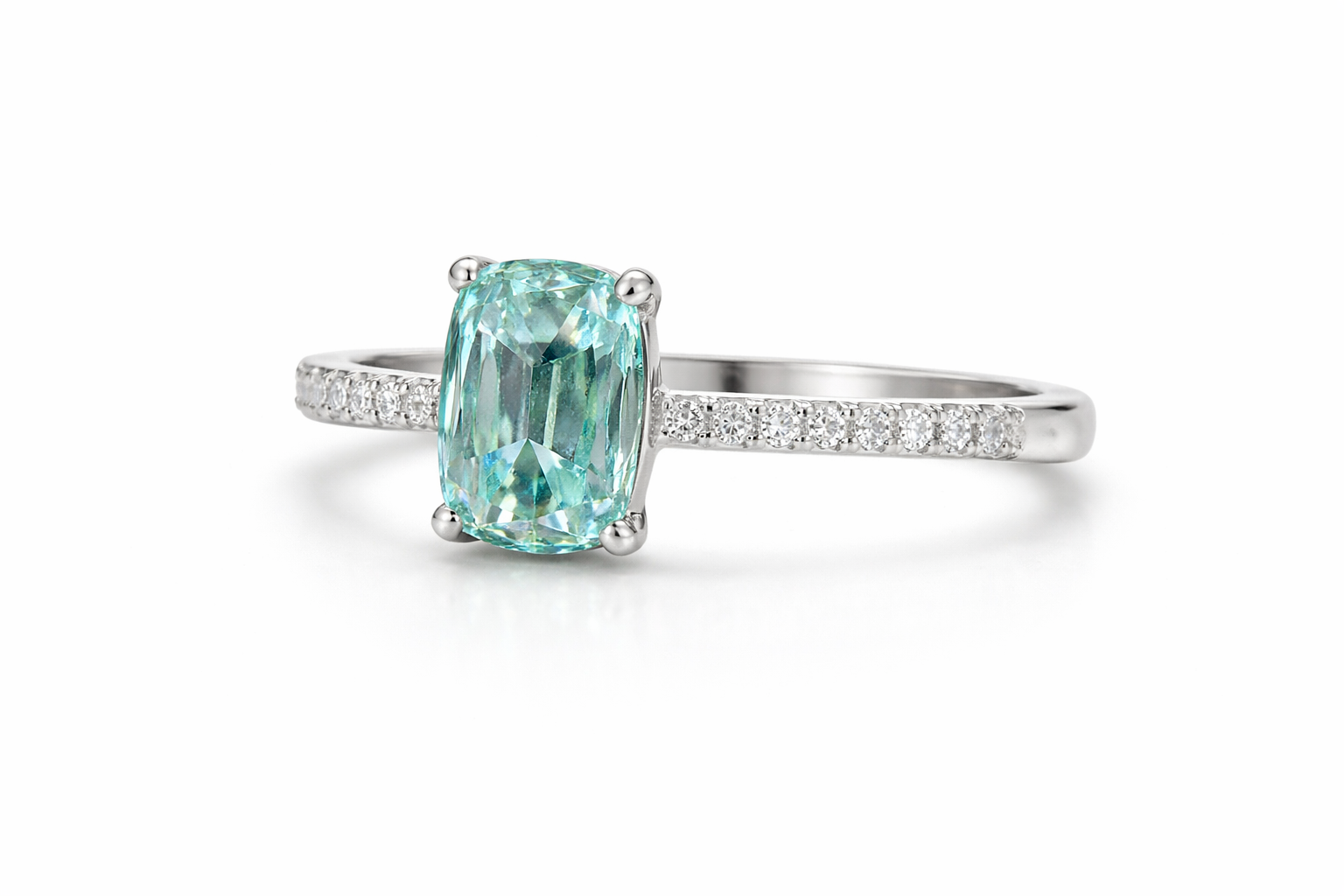 Zaviraa Cyan Blue Old Mine Cushion Cut Moissanite Engagement Ring for Women – 925 Sterling Silver Solitaire Ring with Pave Band | Vintage Proposal Ring
