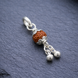Zaviraa 925 Sterling Silver Rudraksha Pendant (6MM) with Dual Ghughri | Natural Rudraksh with Silver Caps | Pure Chandi Spiritual Jewellery | Pendant & Chain Options