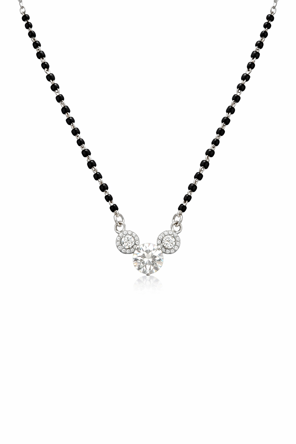 925 Sterling Silver Triple Stone Solitaire Mangalsutra Necklace for Women