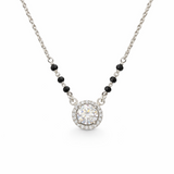 925 Sterling Silver Solitaire Halo Mangalsutra with Black Bead Chain