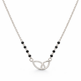 925 Sterling Silver Leaf Design Diamond Mangalsutra with Black Bead Chain