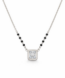 925 Sterling Silver Square Solitaire Mangalsutra with Black Bead Chain