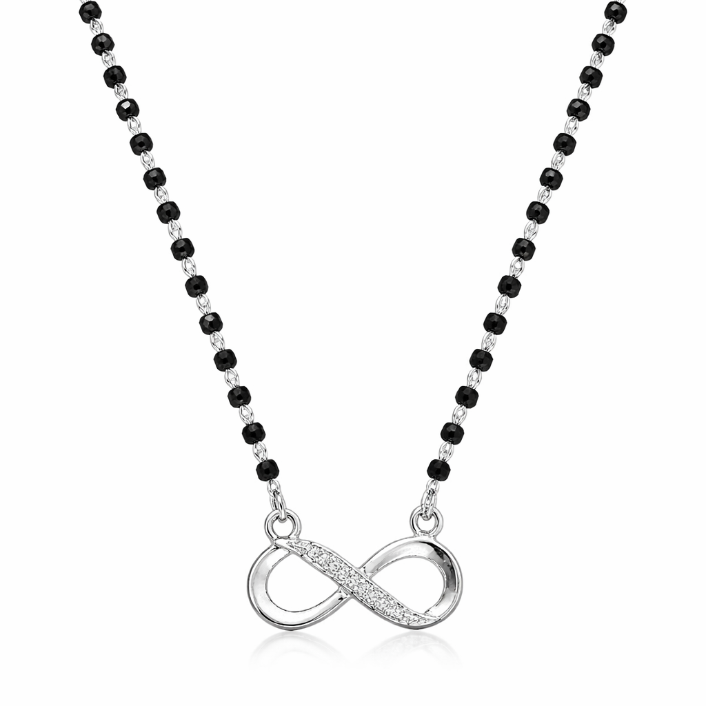 925 Sterling Silver Minimal Infinity Mangalsutra with Black Bead Chain