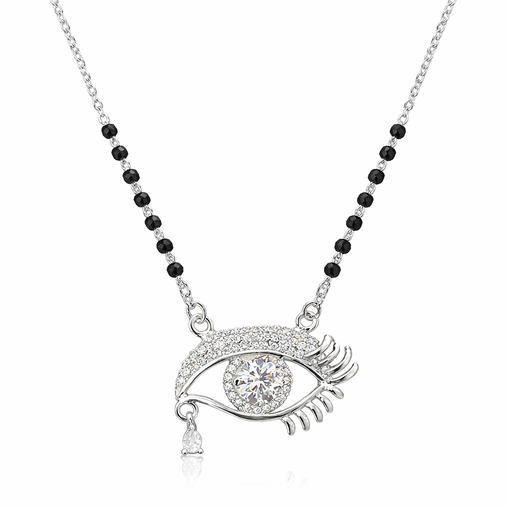 925 Sterling Silver Evil Eye Diamond Mangalsutra with Black Bead Chain