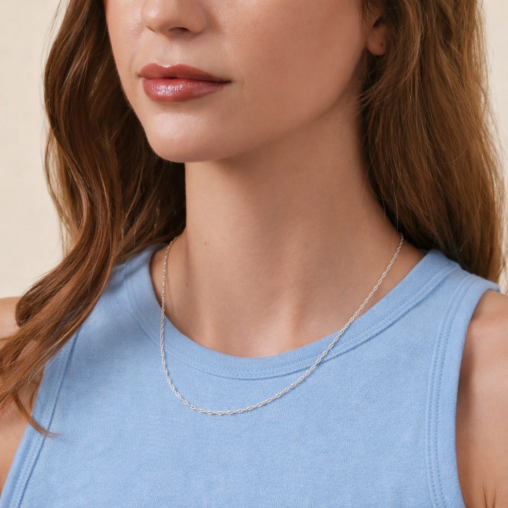 925 Sterling Silver Rope Chain Necklace – Minimal Twisted Silver Chain for Women & Men