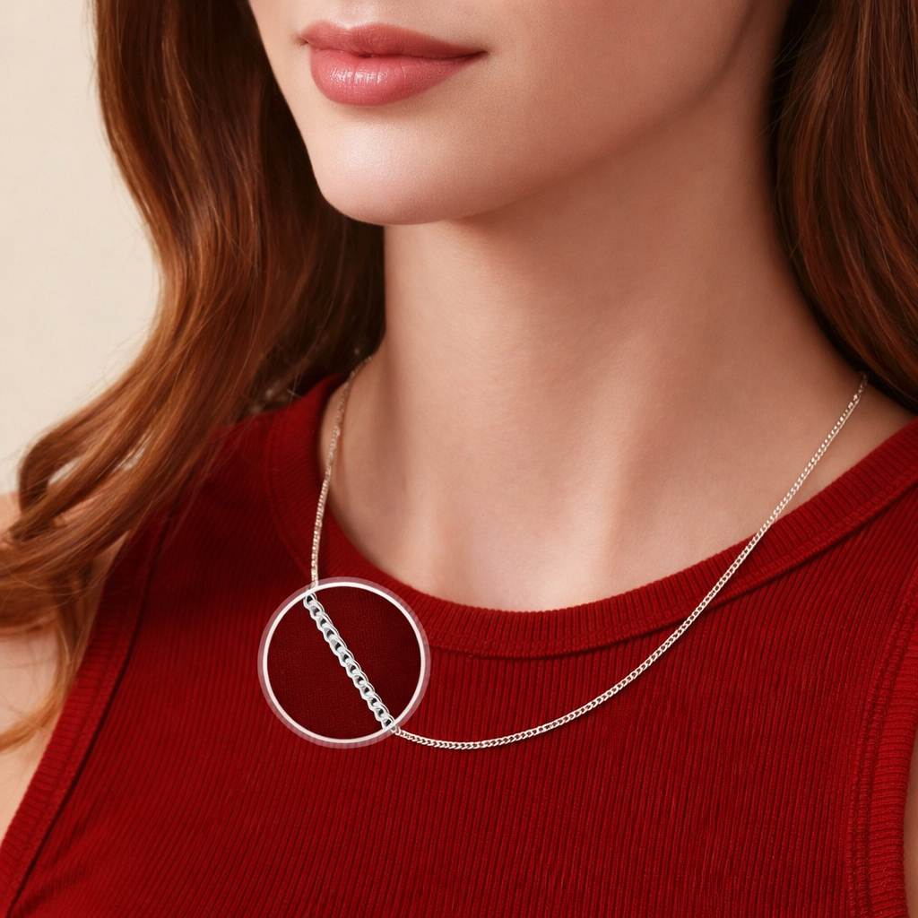 925 Sterling Silver Curb Chain Necklace – Classic Flat Link Silver Chain for Women & Men | Zaviraa