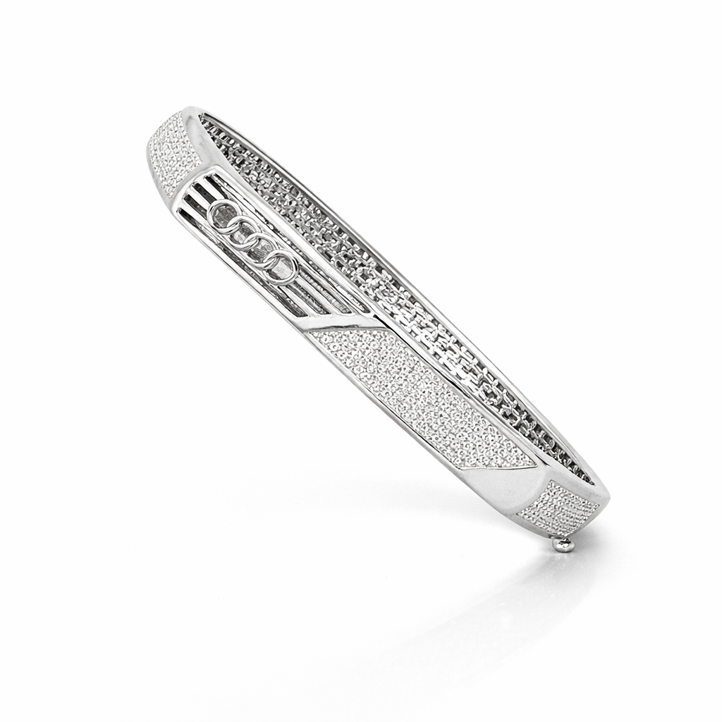 925 Sterling Silver CZ Designer Kada for Men | Premium Silver Bracelet