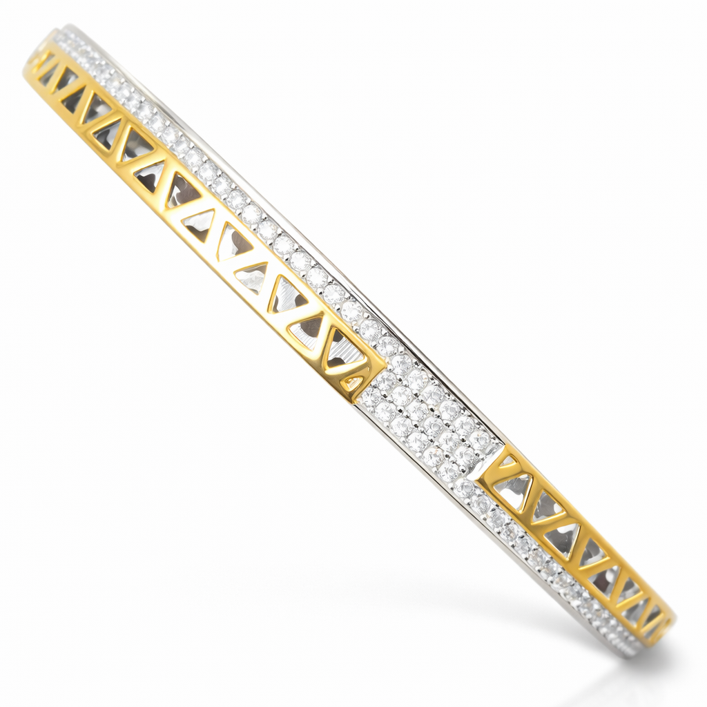 925 Sterling Silver Two Tone CZ Kada for Men | Designer Silver Bracelet