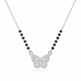 925 Sterling Silver Diamond Butterfly Mangalsutra with Black Bead Chain