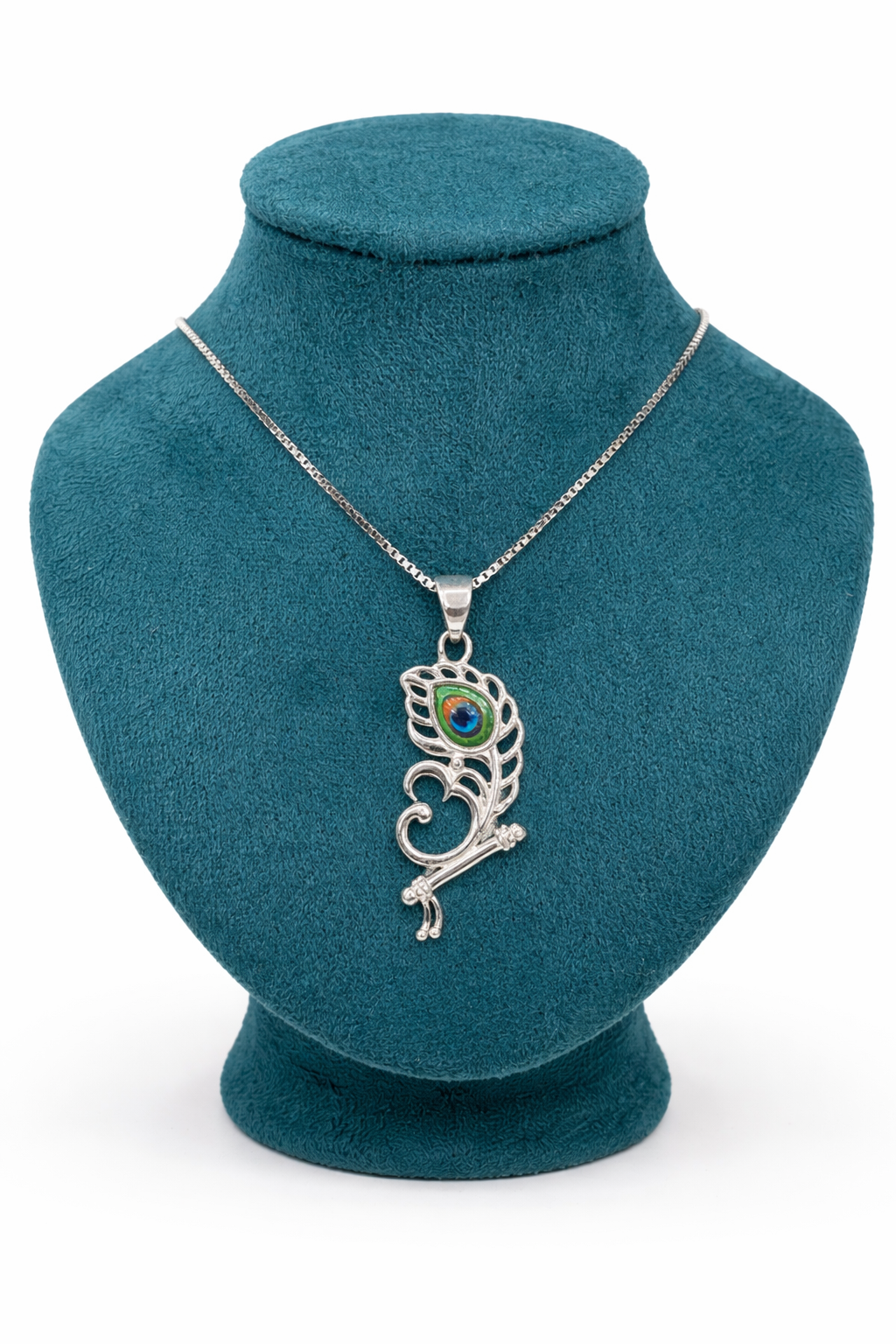 Zaviraa Divine Mor Pankh & Bansuri Silver Pendant with Chain