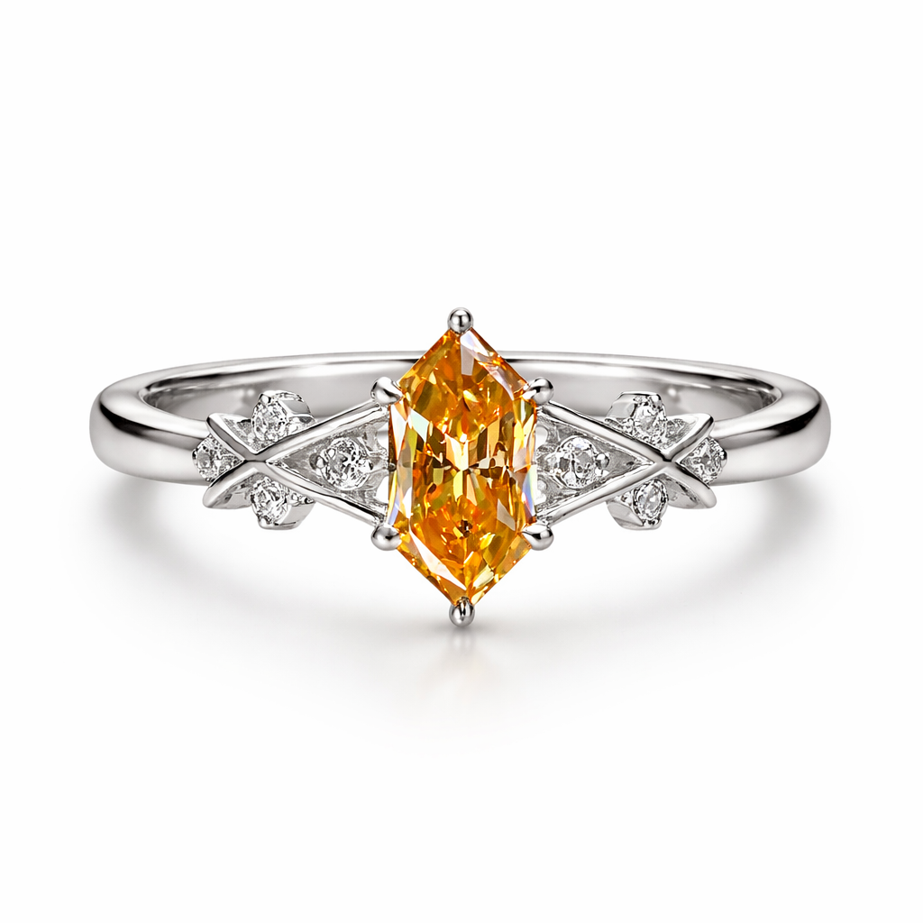 Zaviraa 925 Sterling Silver Champagne Moissanite Marquise Engagement Ring for Women – Twig Design Proposal Ring | Luxury Bridal Statement