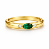 Zaviraa 925 Sterling Silver Gold Plated Green Moissanite Dome Ring for Women – East West Oval Emerald Look Statement Ring | Minimal Luxury Band