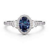 Zaviraa 2.50 CTW Oval Dark Blue Moissanite Halo Engagement Ring for Women – 925 Sterling Silver Statement Proposal Ring | Luxury Bridal Jewellery