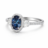 Zaviraa 2.50 CTW Oval Dark Blue Moissanite Halo Engagement Ring for Women – 925 Sterling Silver Statement Proposal Ring | Luxury Bridal Jewellery