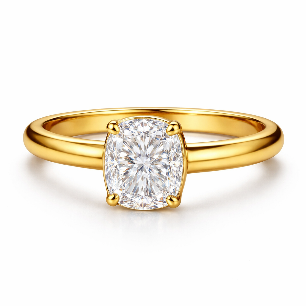 Zaviraa 2.50 CT Cushion Cut Moissanite Engagement Ring for Women – 925 Sterling Silver Yellow Gold Finish Vintage Georgian Style Thick Band Proposal Ring