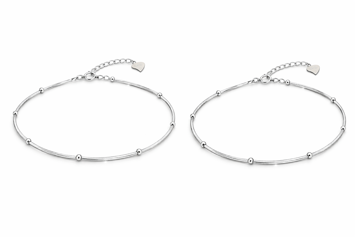 925 Sterling Silver Minimal Beaded Anklet for Women