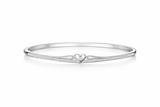 Elegant Heart Design American Diamond Women Kada in 925 Silver | Openable Silver Bracelet for Women