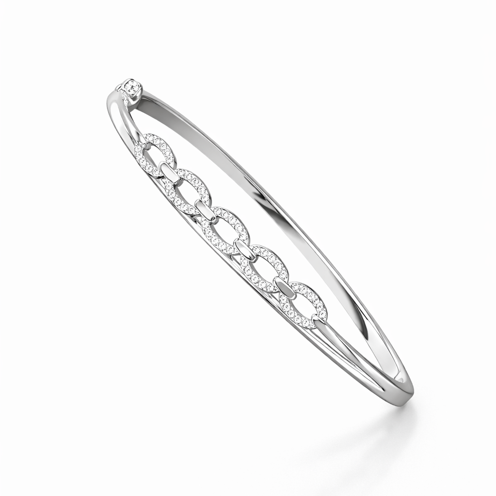 Sterling Silver Oval Link CZ Designer Bracelet Kada for Women