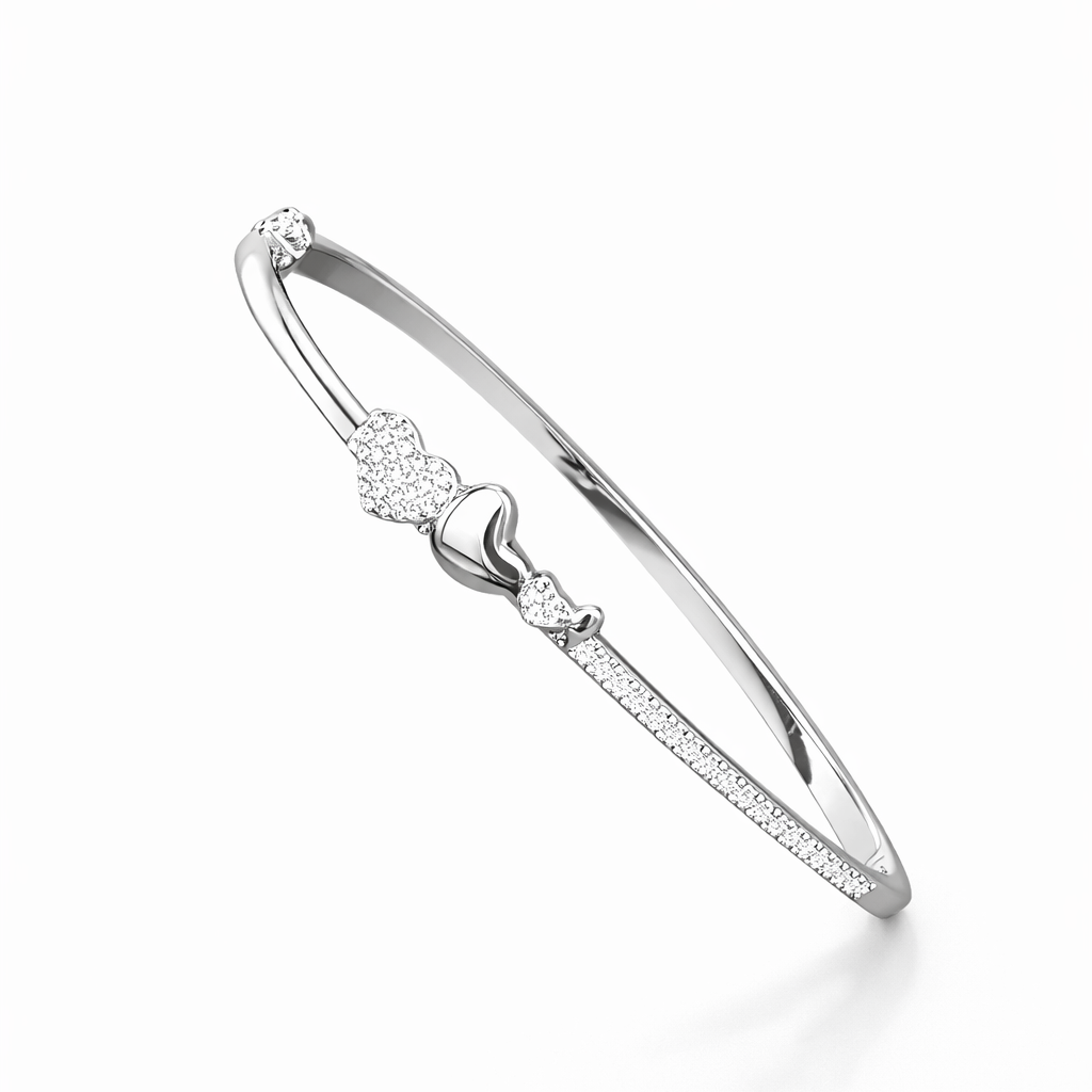Sterling Silver Dual Heart CZ Designer Bracelet Kada for Women