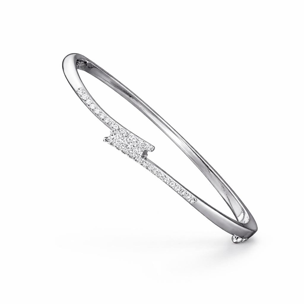 Sterling Silver Sparkle Star CZ Designer Bracelet Kada for Women