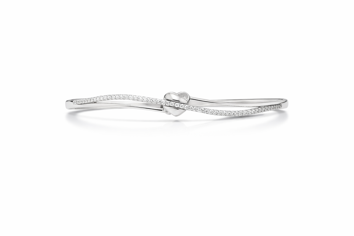 Sterling Silver Minimal Heart CZ Designer Bracelet Kada for Women