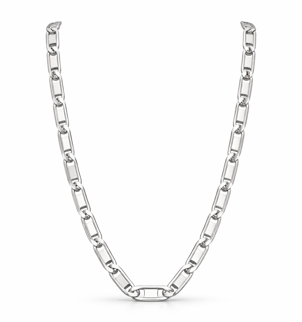 Men’s 925 Sterling Silver Long Rectangular Link Chain | Minimal Silver Chain