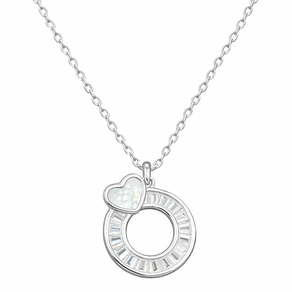 925 Sterling Silver Heart Circle Pendant Necklace with Chain for Women