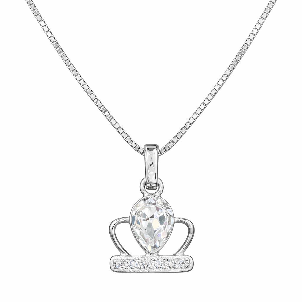 925 Sterling Silver Crown Solitaire Pendant Necklace with Chain for Women