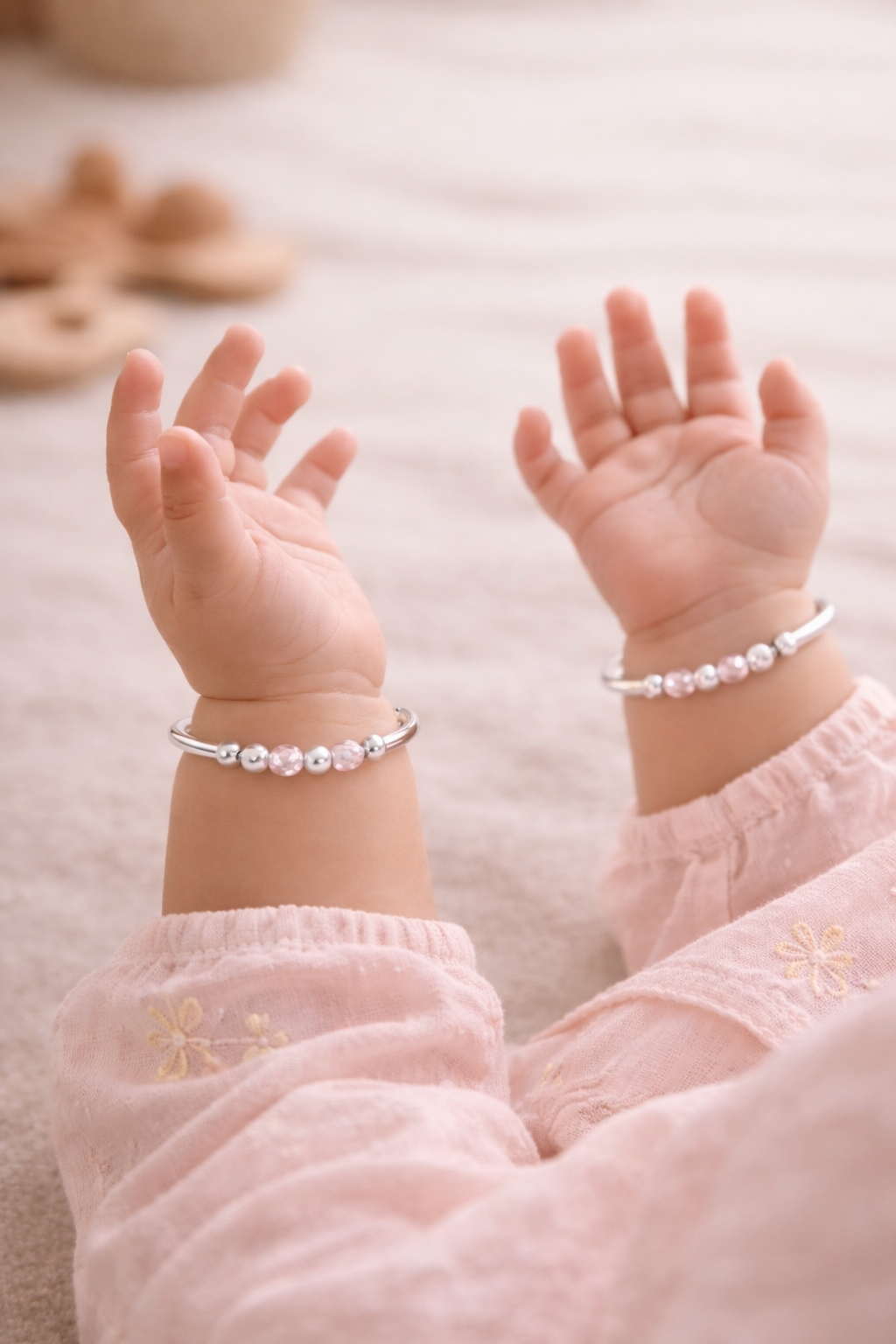 925 Sterling Silver Kids Kada Bangles with Lavender Beads – Pair