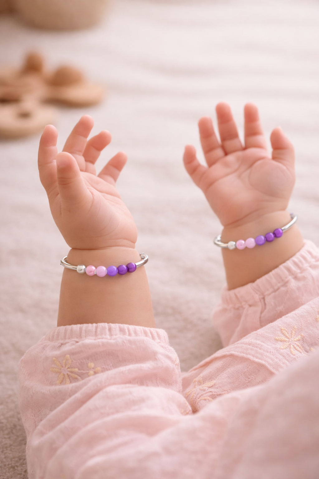 925 Sterling Silver Kids Kada Bangles with Purple Beads – Pair