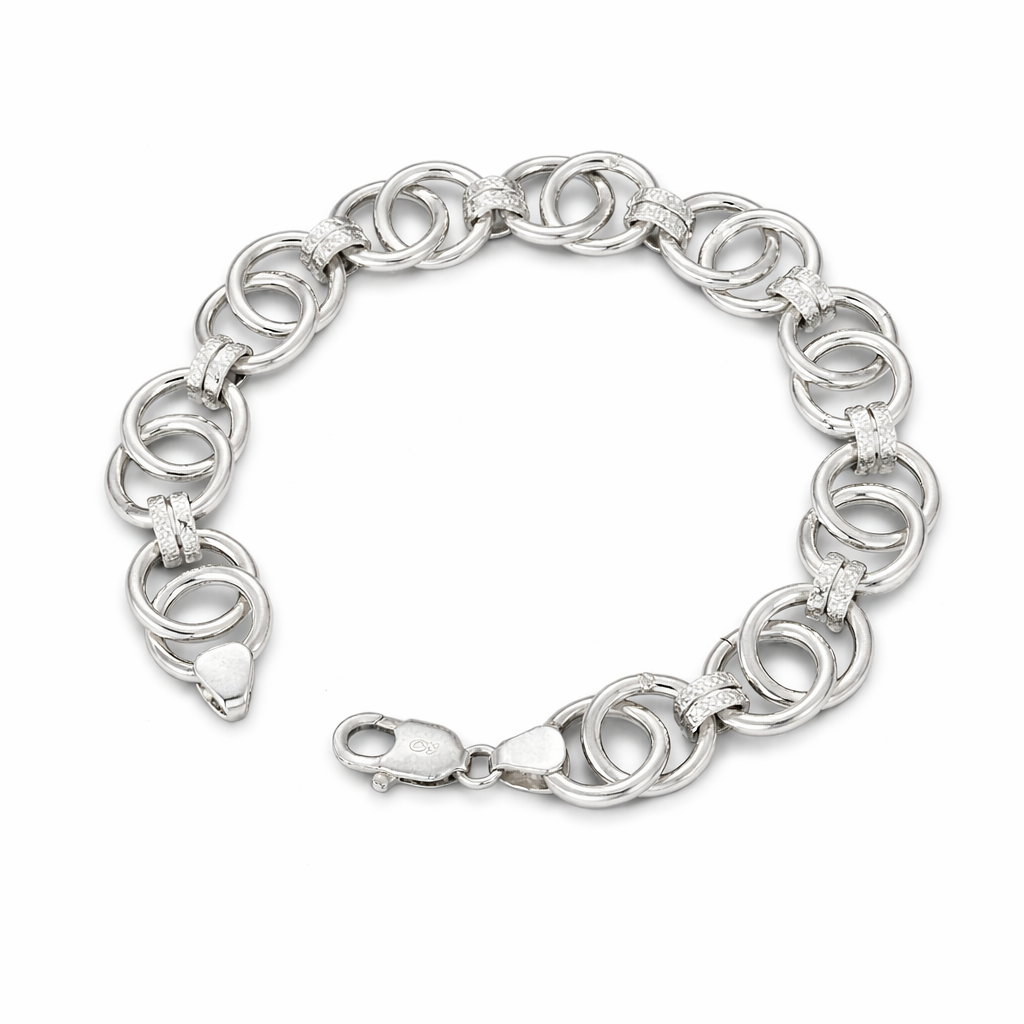 925 Sterling Silver Interlocking Ring Link Men’s Bracelet