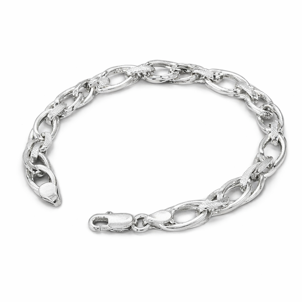 925 Sterling Silver Braided Hollow Oval Link Bracelet for Men