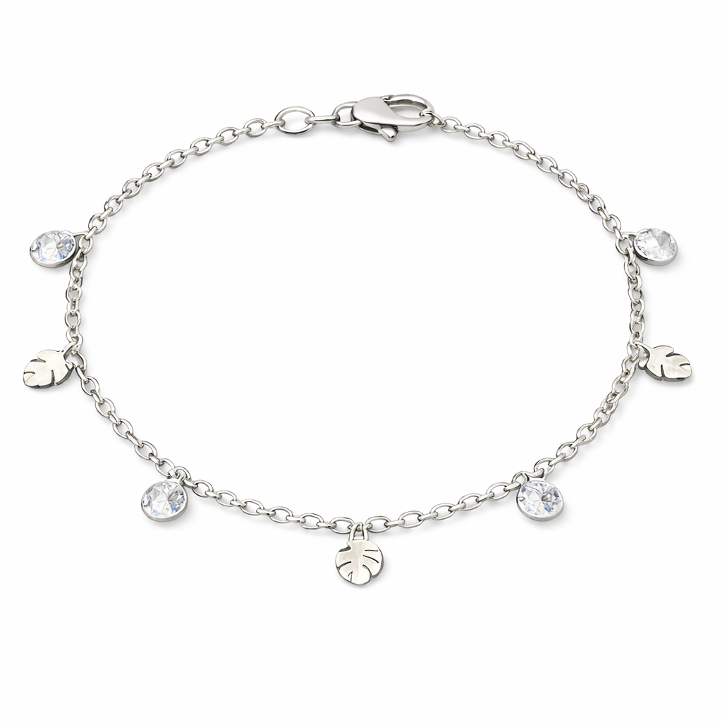 925 Sterling Silver Leaf Charm Anklet for Women