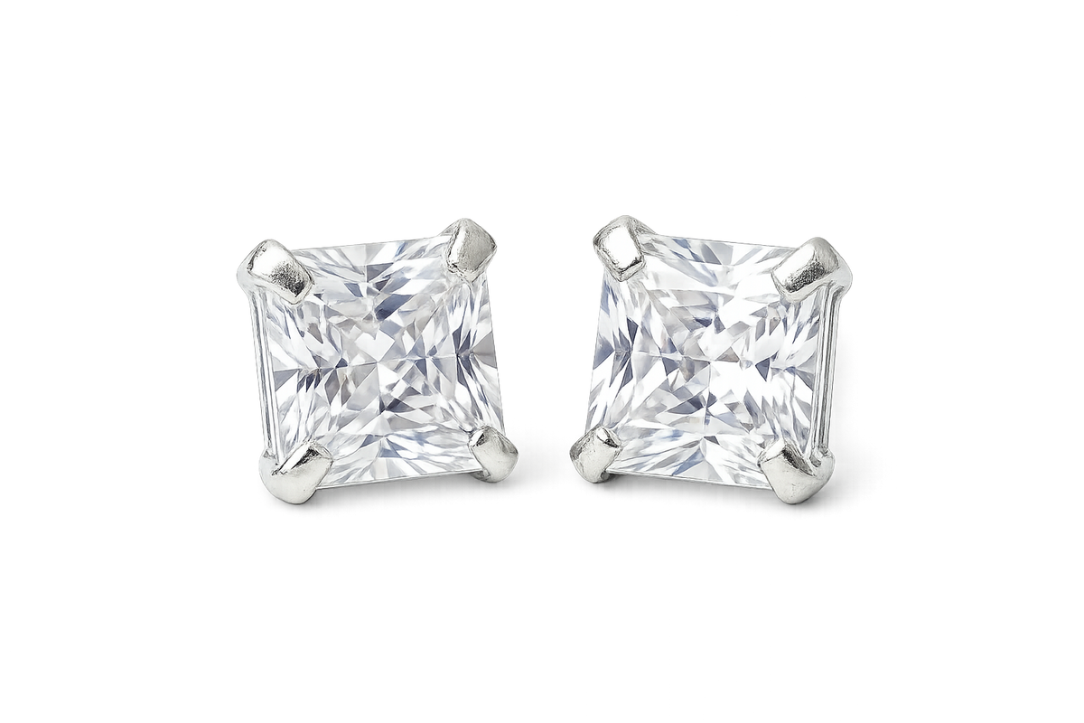 925 Sterling Silver Princess Cut Solitaire Stud Earrings for Women | Square CZ Diamond Earrings | Zaviraa
