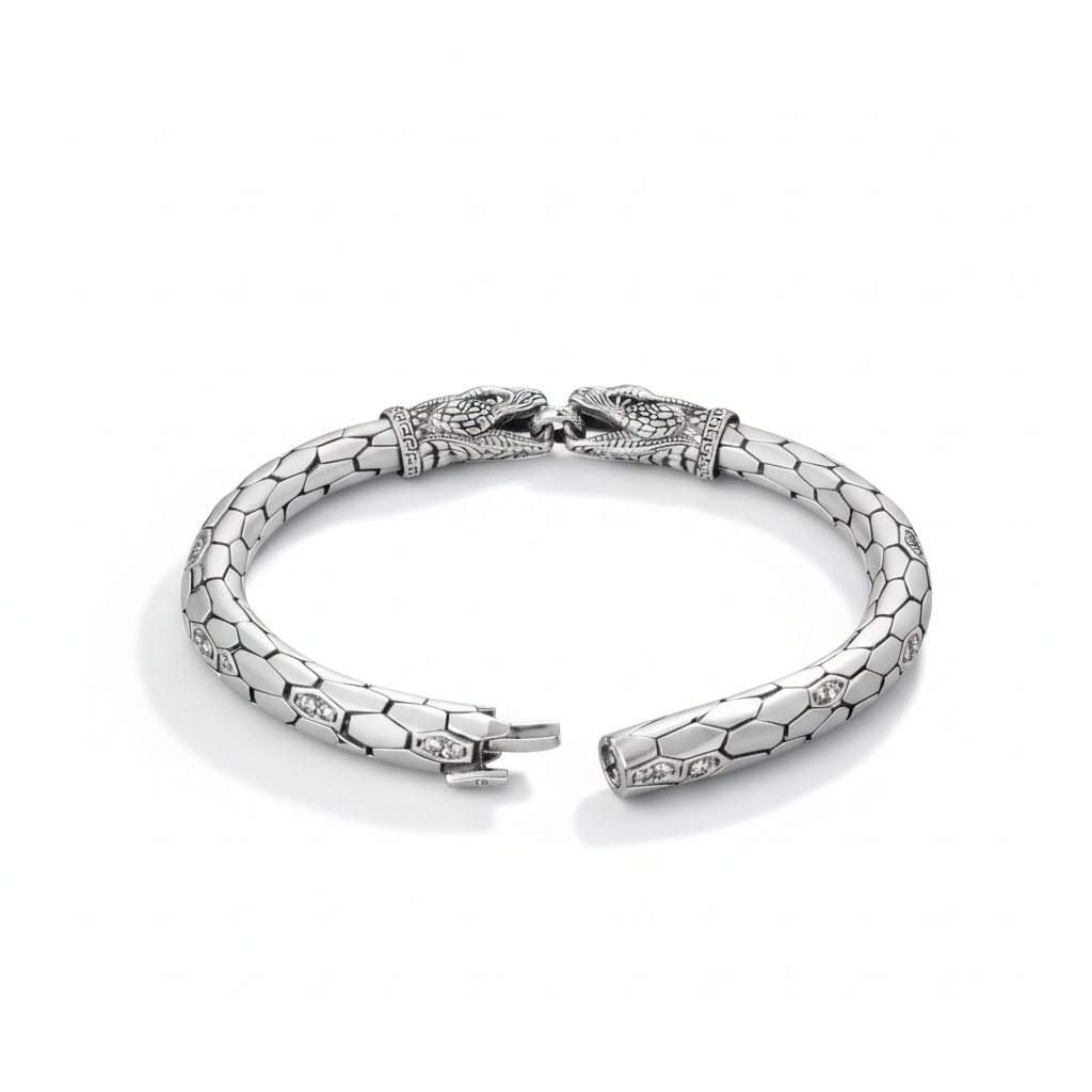Double Face Snake Design 925 Sterling Silver Imported Premium Men’s Bracelet