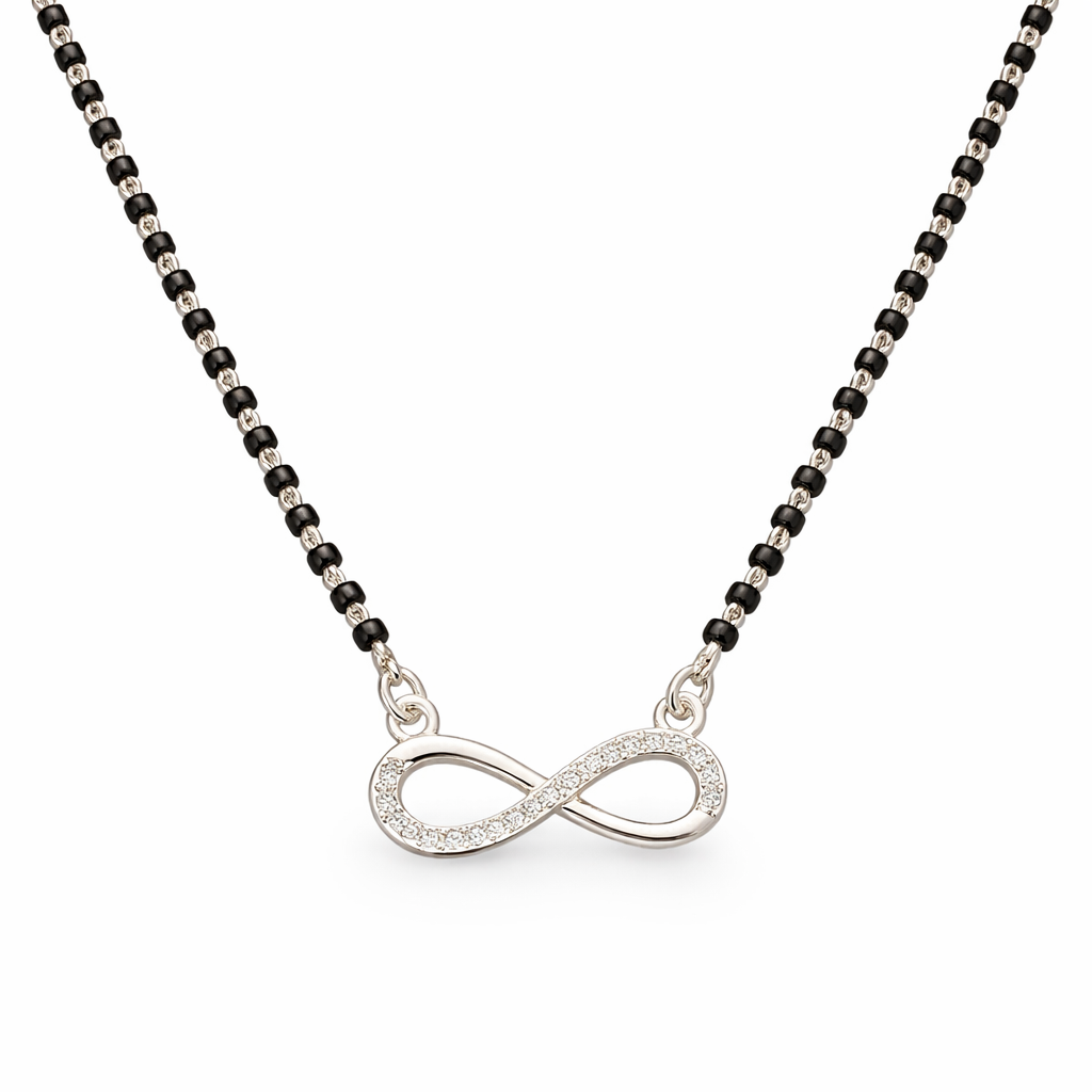 925 Sterling Silver Cz Diamond Infinity Mangalsutra with Black Bead Chain