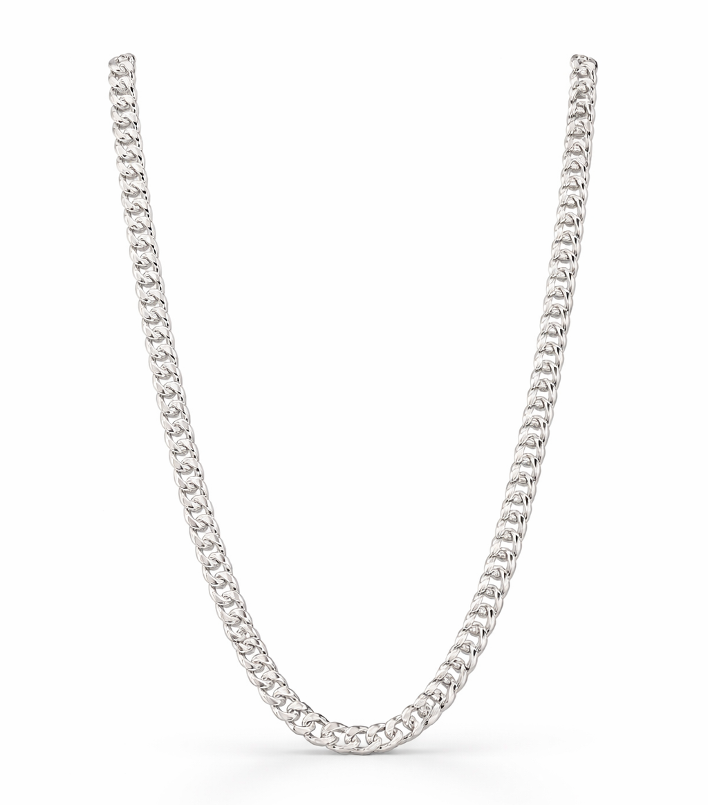 Men’s 925 Sterling Silver Cuban Chain | Solid Curb Link Silver Chain for Men