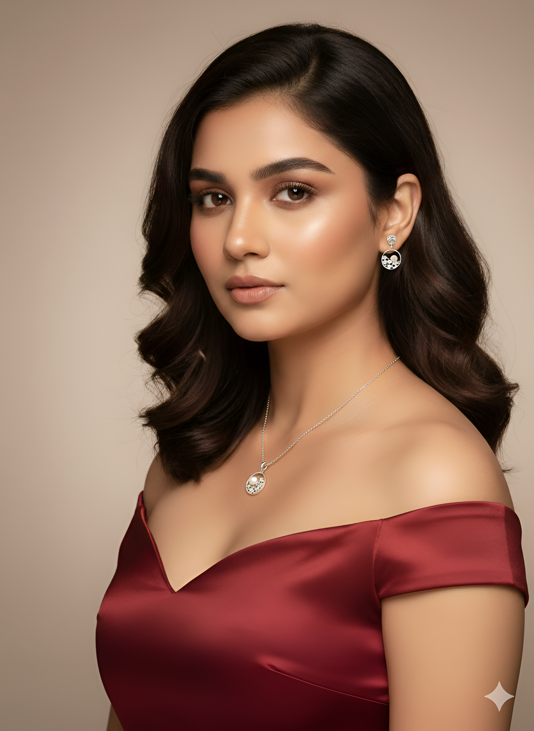 925 Sterling Silver Pearl Circle Pendant Necklace & Drop Earrings Set