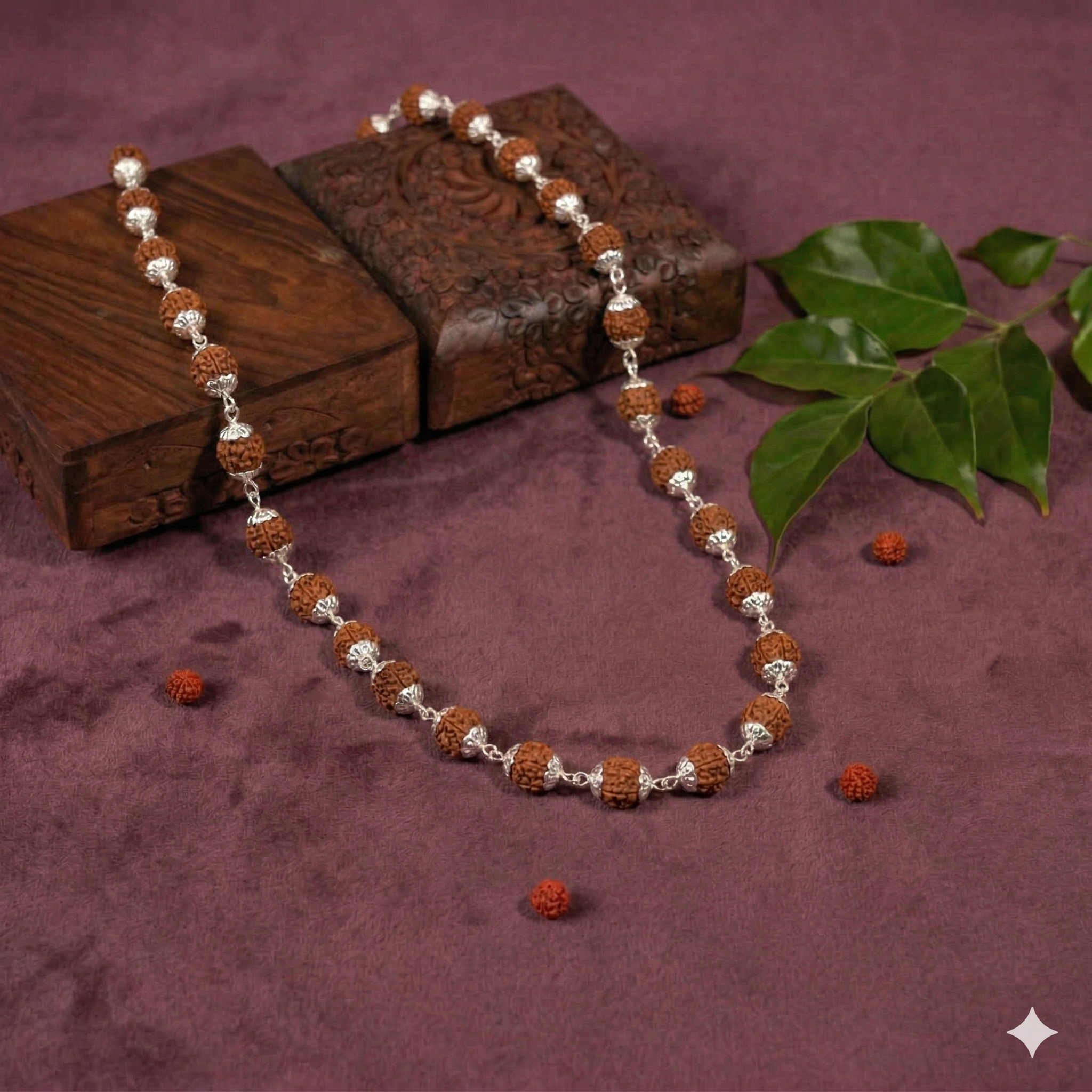 Zaviraa 925 Sterling Silver Rudraksha Mala (6MM Beads) | Natural Rudraksh Chain Necklace for Men & Women | Pure Chandi Spiritual Jewellery | Lightweight Daily Wear
