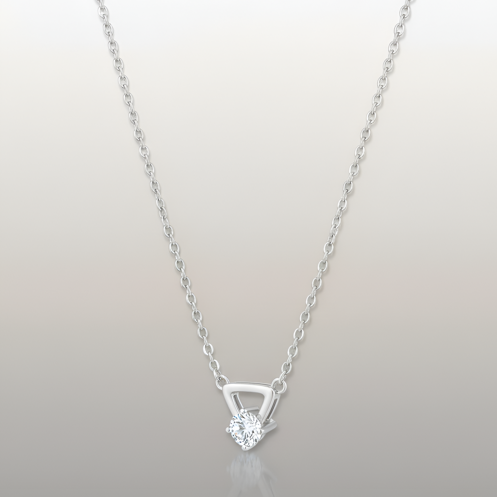 925 Sterling Silver Triangle Solitaire Pendant Necklace with Chain for Women