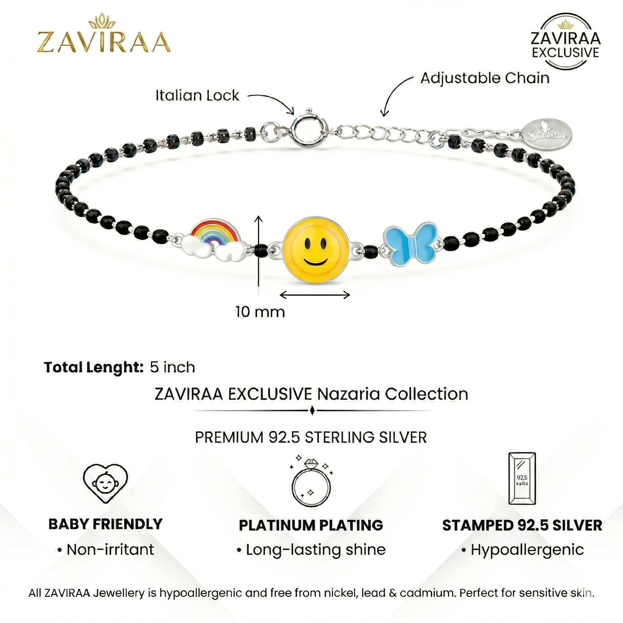 Kids Smiley Rainbow Nazariya Bracelet – 925 Silver