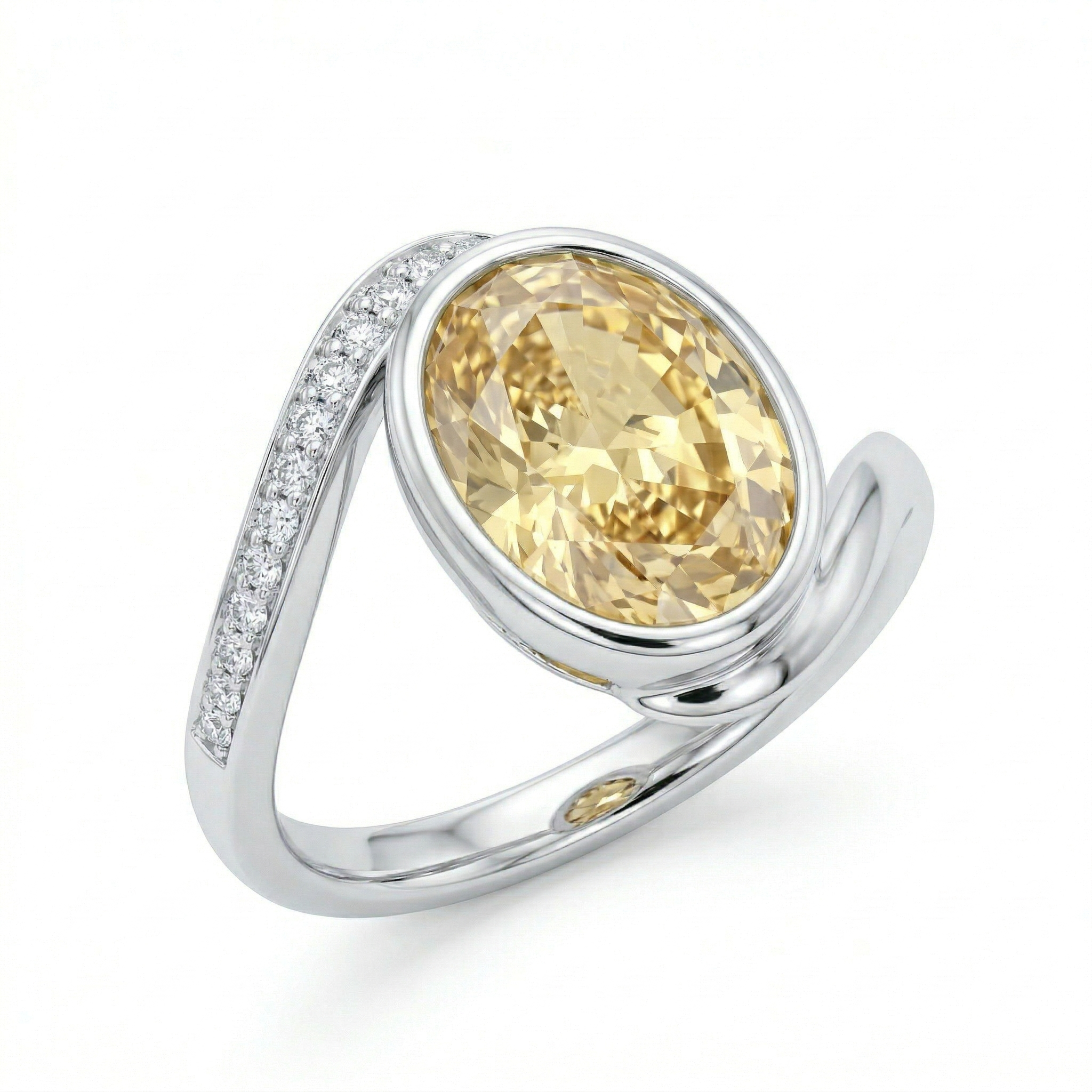 Zaviraa 3.00 CT Canary Yellow Oval Moissanite Engagement Ring for Women – 925 Sterling Silver Bezel Set Statement Ring | Elegant Anniversary Ring