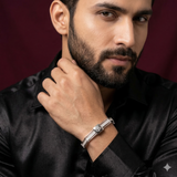 925 Sterling Silver Om CZ Kada for Men | Designer Silver Bracelet