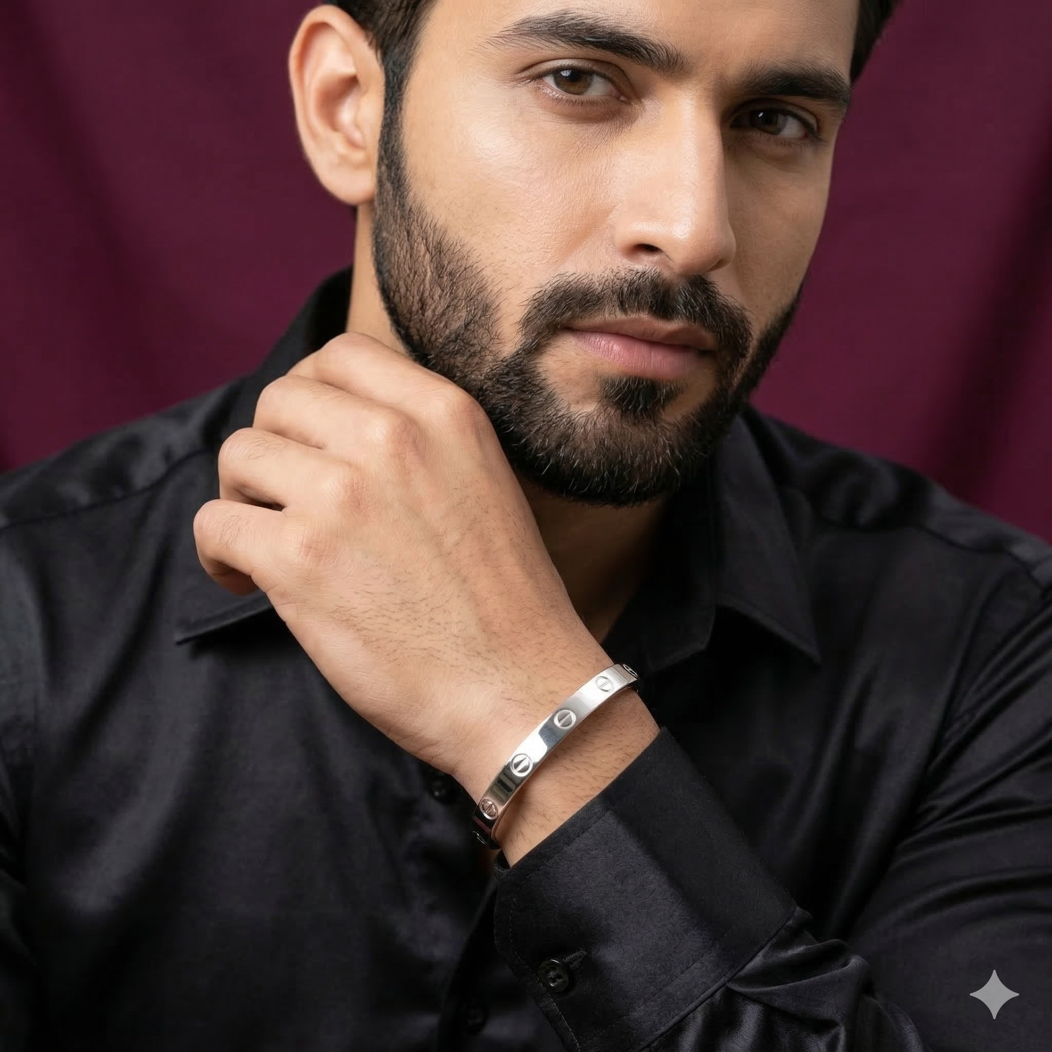 925 Sterling Silver Screw Designer Kada for Men | Minimal Silver Bracelet