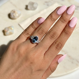 Zaviraa 2.50 CTW Oval Dark Blue Moissanite Halo Engagement Ring for Women – 925 Sterling Silver Statement Proposal Ring | Luxury Bridal Jewellery